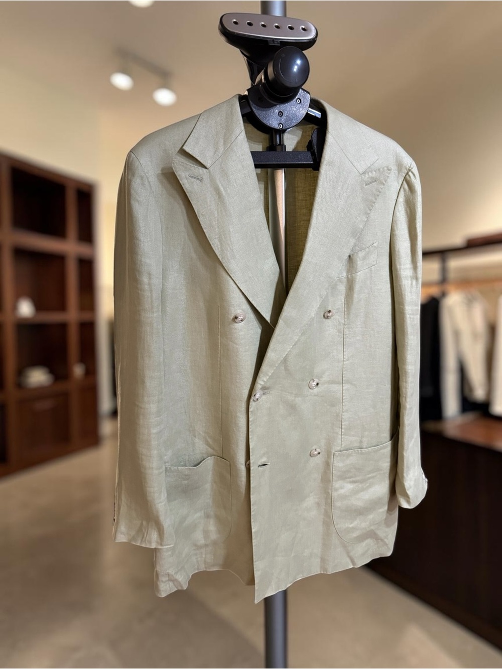 Suitsupply Havana Double Breasted Blazer Light Sage Green 100% Pure Linen